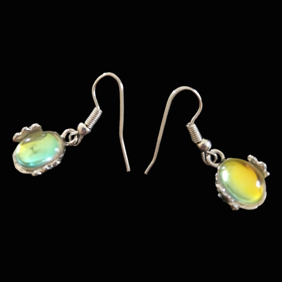 Iridescent Dangle Earrings - Yellow-Green - Picture 2 of 5